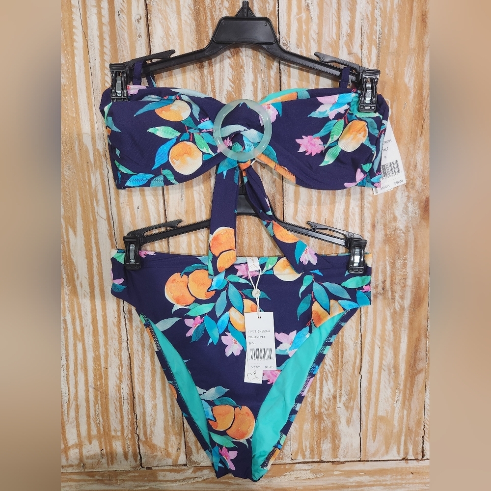 NWT Sunshine 79 High Waist‎ Bandeau Peach's Fruit Floral Bikini 6 - Picture 2 of 5